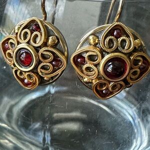 Elegant Gold and Red Swirl Earrings